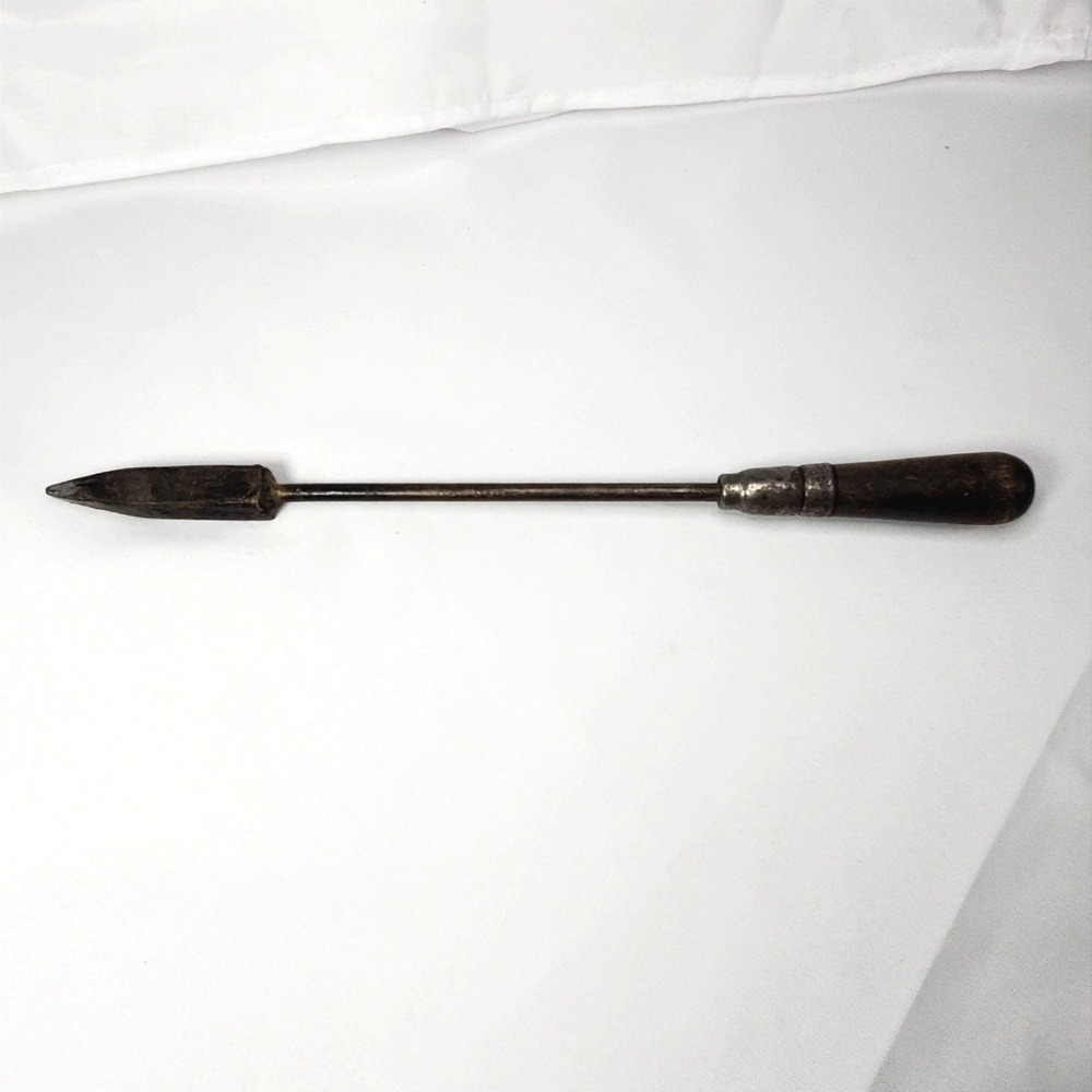 Antique Copper Soldering Iron Wood Handle Primitive Industrial Tool 13 inch